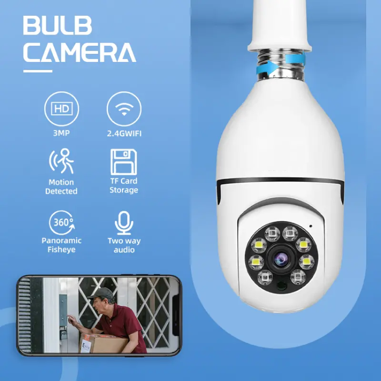 360°Wireless Bulb Security Camera3MP 2.4GHz Camera for Indoor/Outdoor, Full Color Day/Night Vision,Motion Detection, Audible Alarm, Easy Installation, Alexa Compatible